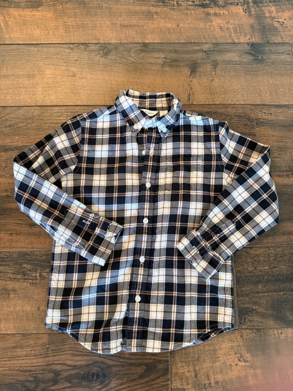 Janie and Jack Plaid Flannel Button-Down Shirt Black, Brown, and Cream 5T